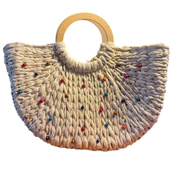 NWT Style & Co Cream Woven Handbag with Multicolor Accents - Picture 2 of 13